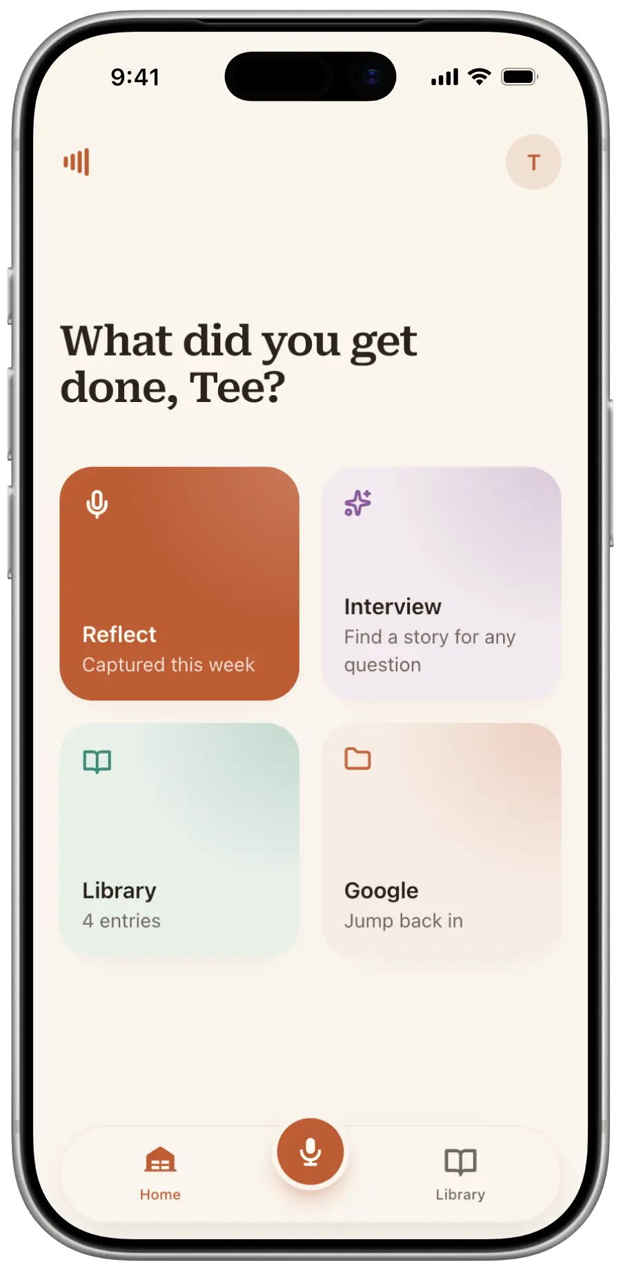 ImpactNote home screen